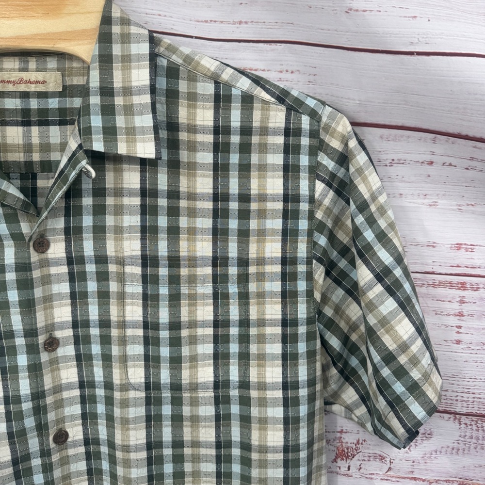 Tommy Bahama Camp Shirt Mens XL Silk Plaid Short Sleeve Button Up Casual Preppy - Picture 3 of 9